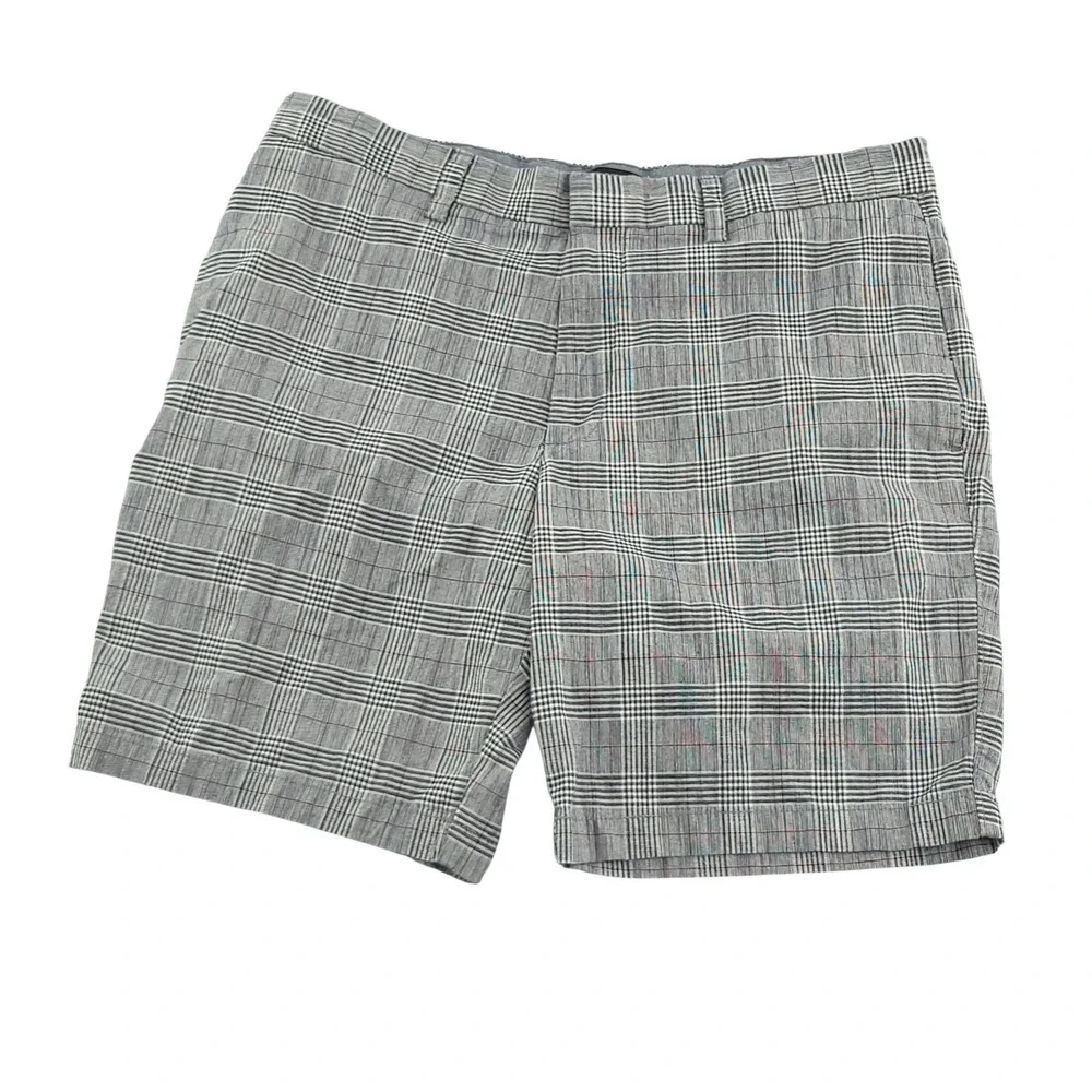 Banana Republic Aiden Club Shorts Mens 34 Gray Plaid Cotton Chino 9